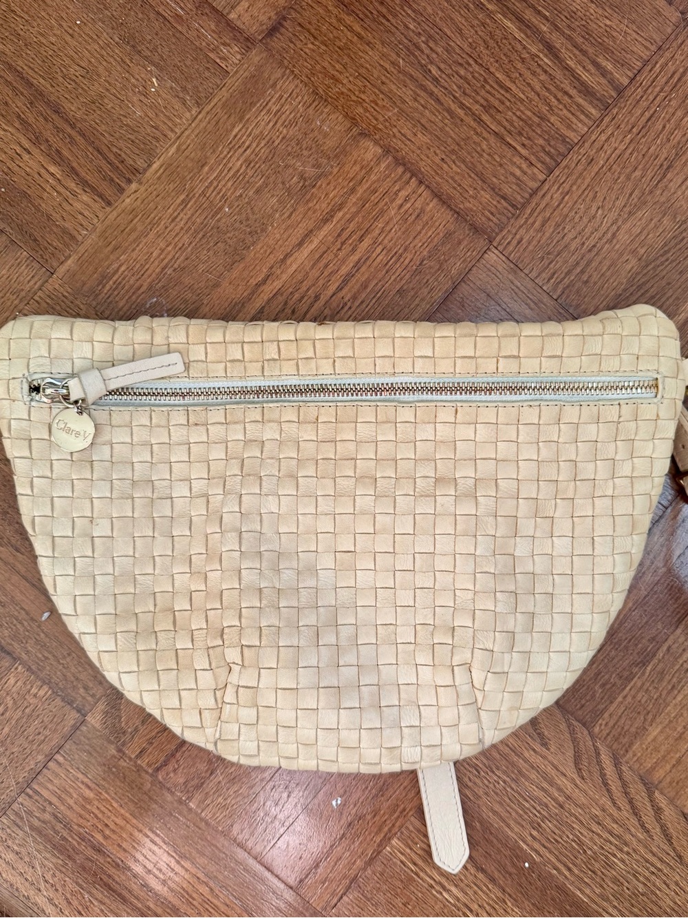 Clare V Grande Fanny in Cream Woven Checker